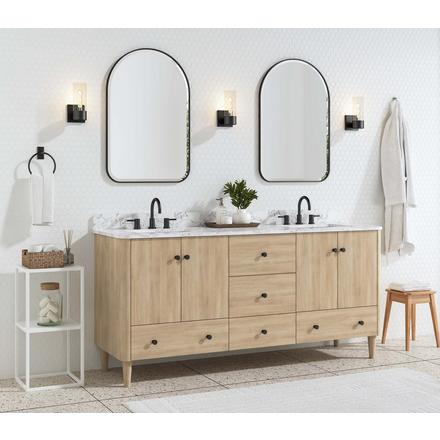 Leyah 73 in. Oak Finish Vanity with Engineered Stone Top Leyah 73 in. Oak Finish Vanity with Engineered Stone Top