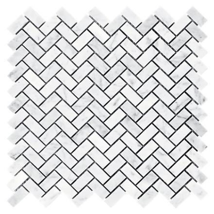 Bianco Carrara Herringbone Polish Marble Mosaic Bianco Carrara Herringbone Polish Marble Mosaic