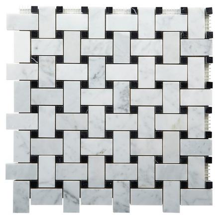 Bianco Carrara Basketweave Polished Marble Mosaic Bianco Carrara Basketweave Polished Marble Mosaic