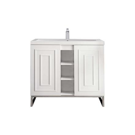 Alicante 39.5 in. White and Nickel Vanity with Engineered Stone Top Alicante 39.5 in. White and Nickel Vanity with Engineered Stone Top