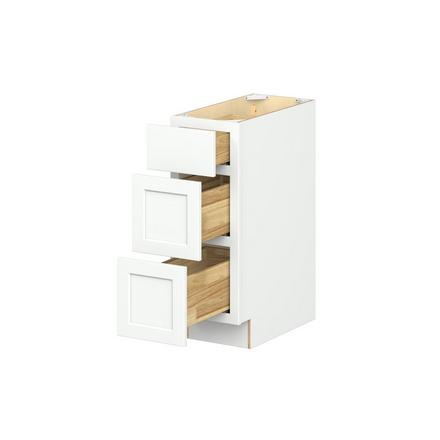 Baxley 12 in. Painted Pure White Drawer Base Cabinet Baxley 3 Drawer Base Cabinet