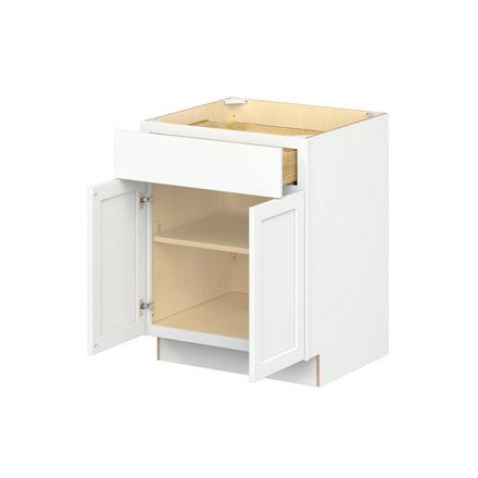 Baxley 27 in. Painted Pure White Door and Drawer Base Cabinet Baxley 2 Door 1 Drawer Base Cabinet