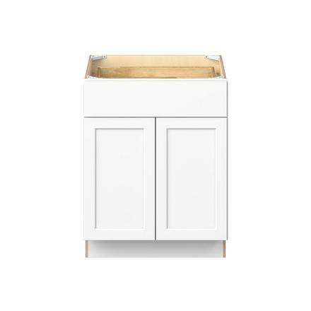 Baxley 27 in. Painted Pure White Door and Drawer Base Cabinet Baxley 2 Door 1 Drawer Base Cabinet