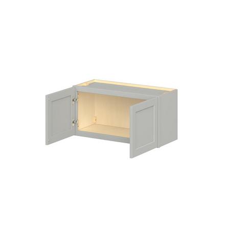 Baxley 30 in. Painted Whisper Gray Bridge Wall Cabinet Baxley 2 Door Bridge Wall Cabinet