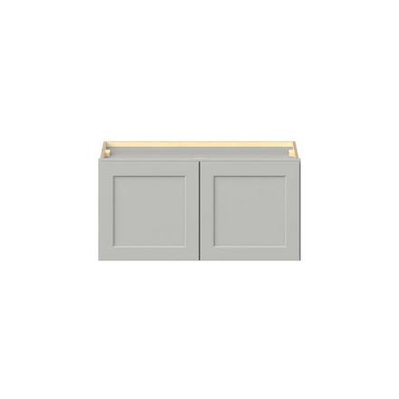 Baxley 30 in. Painted Whisper Gray Bridge Wall Cabinet Baxley 2 Door Bridge Wall Cabinet
