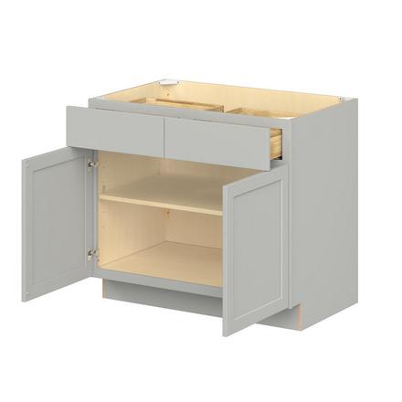 Baxley 39 in. Painted Whisper Gray Door and Drawer Base Cabinet Baxley 2 Door 2 Drawer Base Cabinet