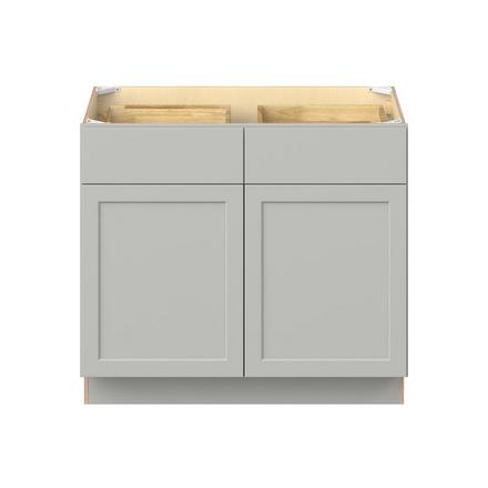 Baxley 39 in. Painted Whisper Gray Door and Drawer Base Cabinet Baxley 2 Door 2 Drawer Base Cabinet