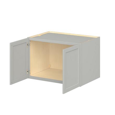 Baxley 36 in. Painted Whisper Gray Bridge Wall Cabinet Baxley 2 Door Bridge Wall Cabinet