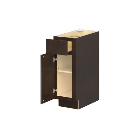 Baxley 12 in. Stained Cocoa Door and Drawer Base Cabinet - Left Door Hinge Baxley 1 Door 1 Drawer Base Cabinet