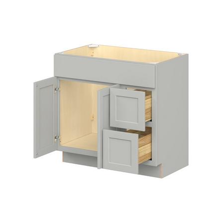 Baxley 36 in. Painted Whisper Gray Vanity Sink Door and Drawer Base Cabinet Baxley 2 Door 2 Drawer Vanity Sink Base Cabinet