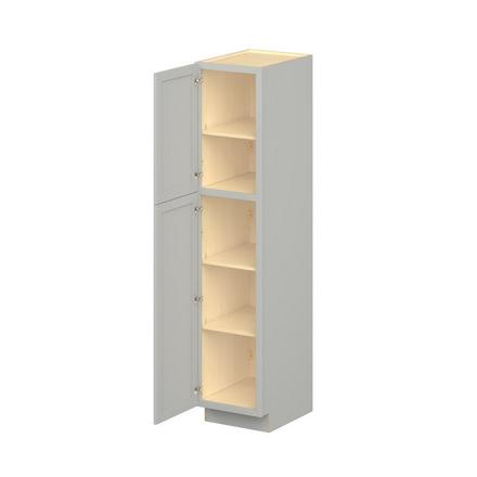 Baxley 18 in. Painted Whisper Gray Plywood Pantry Cabinet - Left Door Hinge Baxley 2 Door Pantry Cabinet