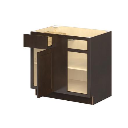 Baxley 36 in. Stained Cocoa Blind Corner Base Cabinet Baxley 1 Door 1 Drawer Blind Corner Base Cabinet