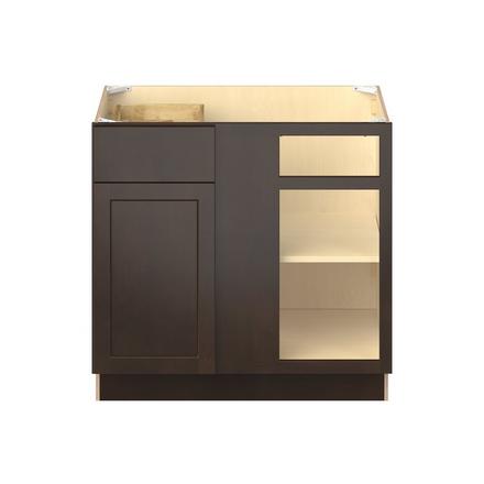Baxley 36 in. Stained Cocoa Blind Corner Base Cabinet Baxley 1 Door 1 Drawer Blind Corner Base Cabinet