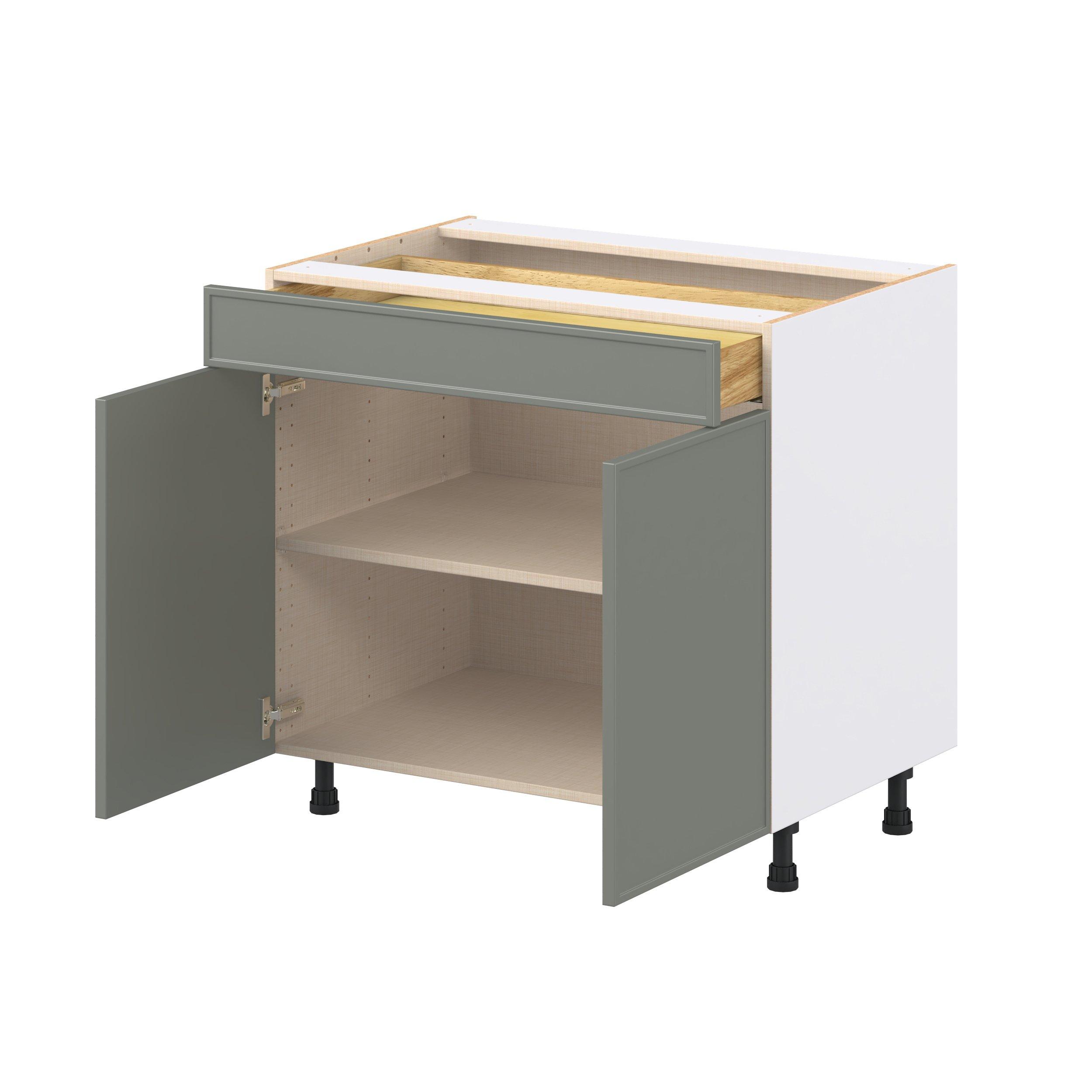 Linden 36 in. Painted Moss Green Door and Drawer Base Cabinet