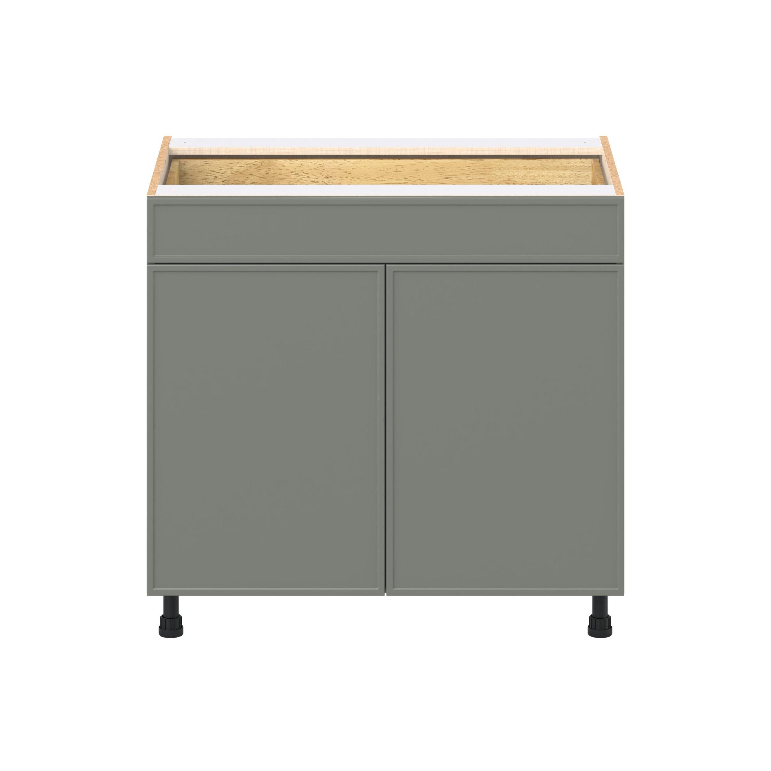 Linden 36 in. Painted Moss Green Door and Drawer Base Cabinet