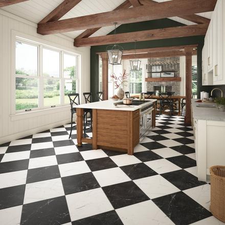 Ferentino Noche Checkerboard Waterproof Rigid Core Luxury Vinyl Tile - Foam Pad Ferentino Noche Checkerboard Waterproof Rigid Core Luxury Vinyl Tile - Foam Pad