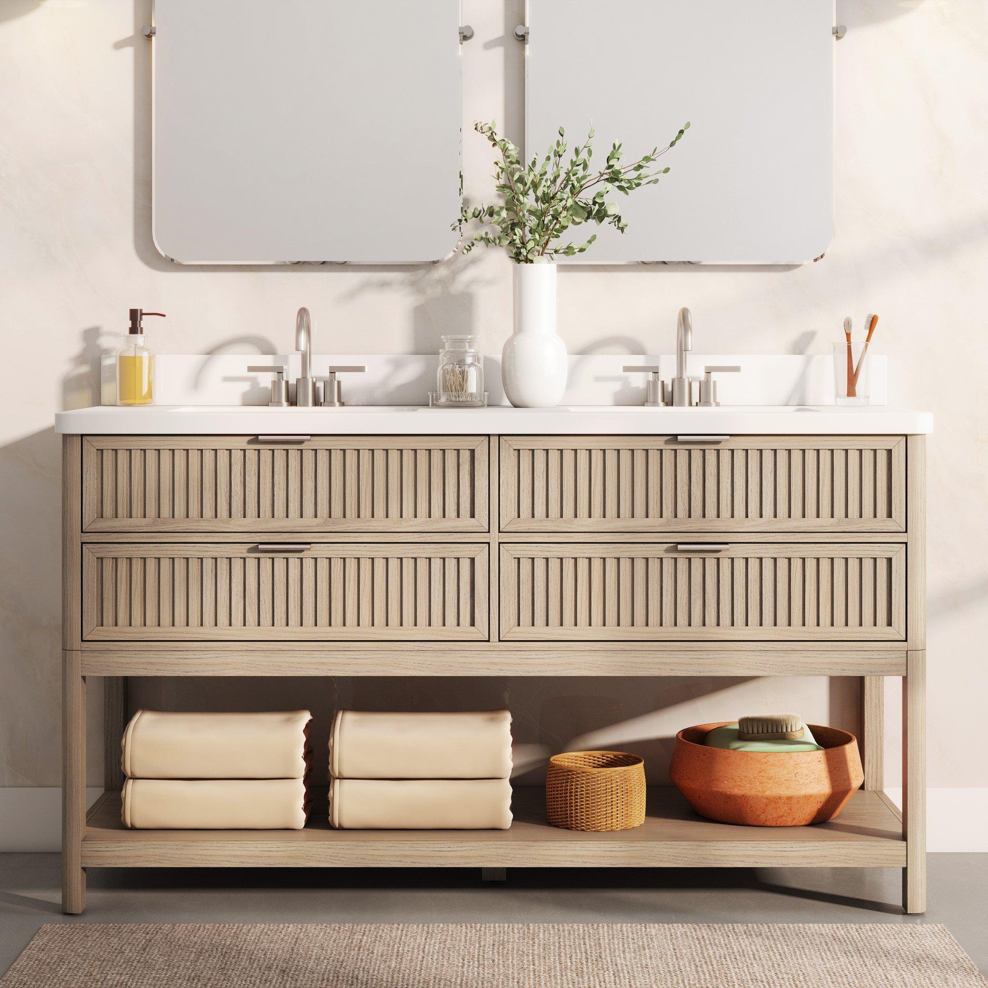 Palma 61 in. Natural Vanity with Enginnered Stone Top