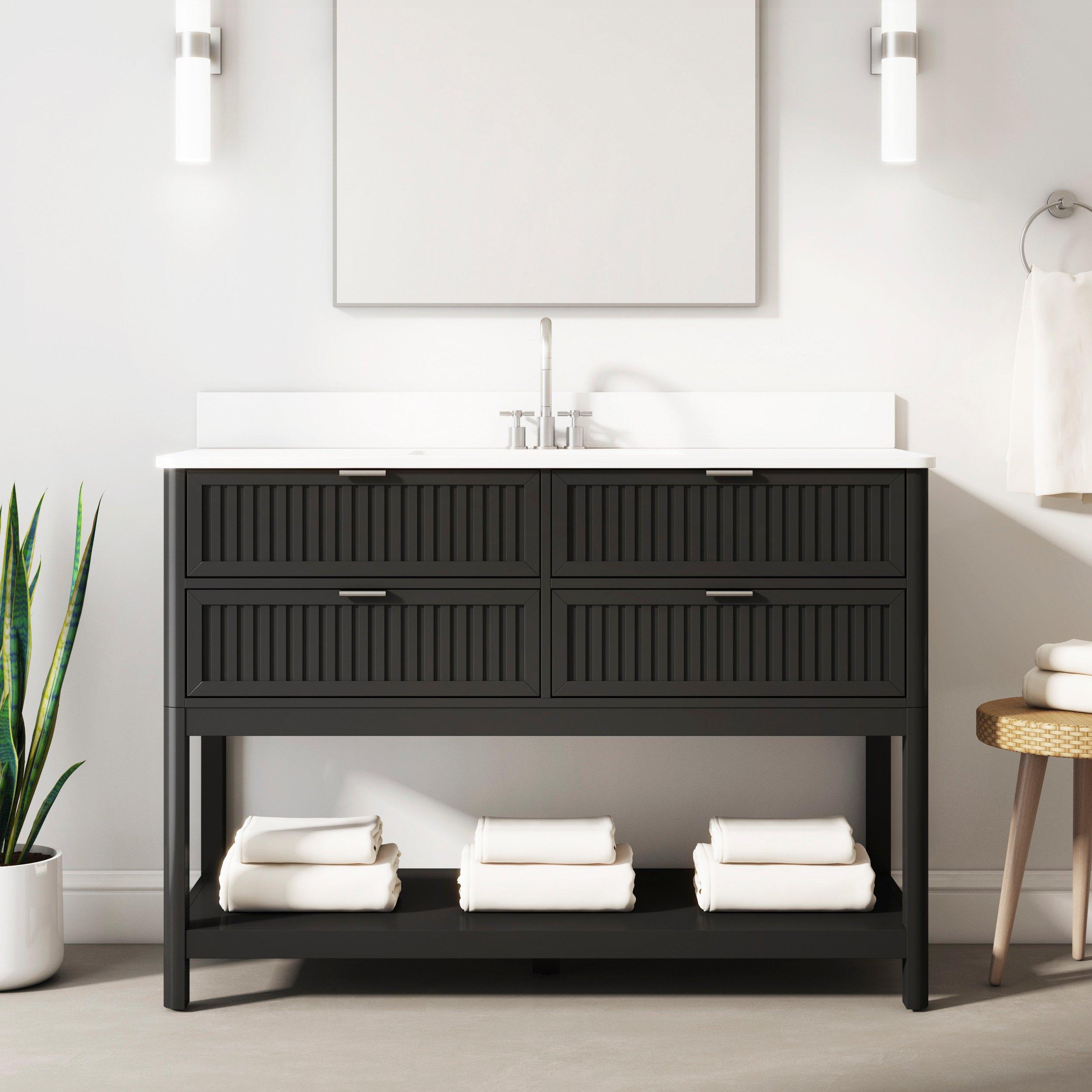 Palma 49 in. Black Vanity with Engineered Stone Top