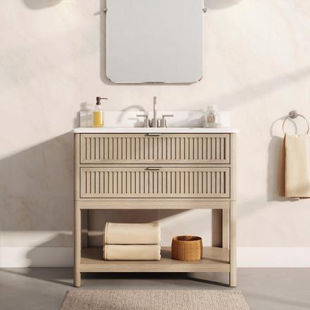 Palma 37 in. Natural Vanity with Engineered Stone Top Palma 37 in. Natural Vanity with Engineered Stone Top