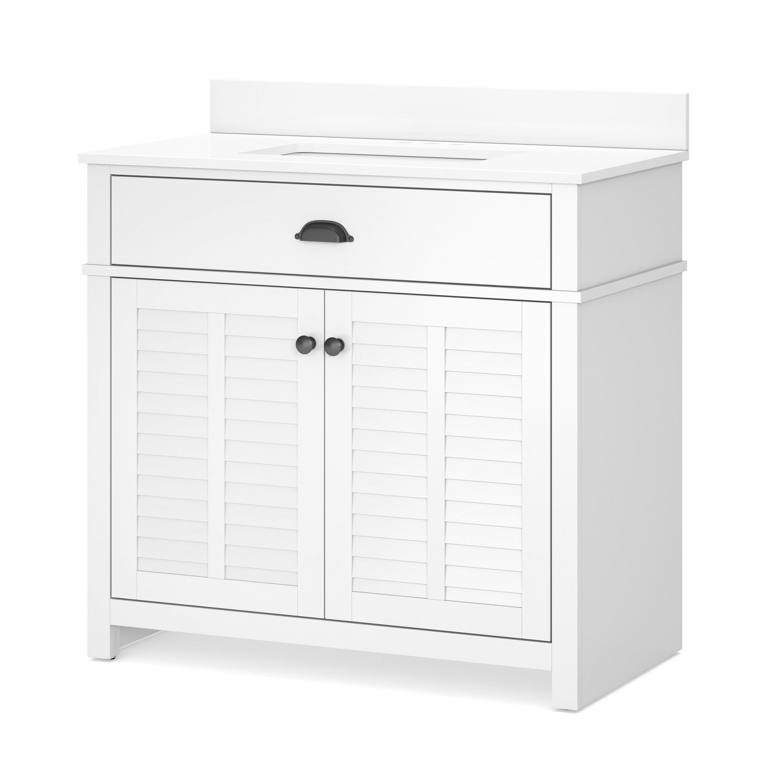 Bellville 37 in. White Vanity with Engineered Stone Top