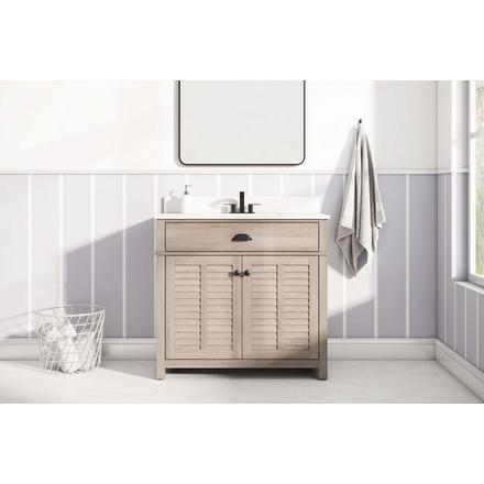 Bellville 37 in. Oak Finish Vanity with Engineered Stone Top Bellville 37 in. Oak Finish Vanity with Engineered Stone Top