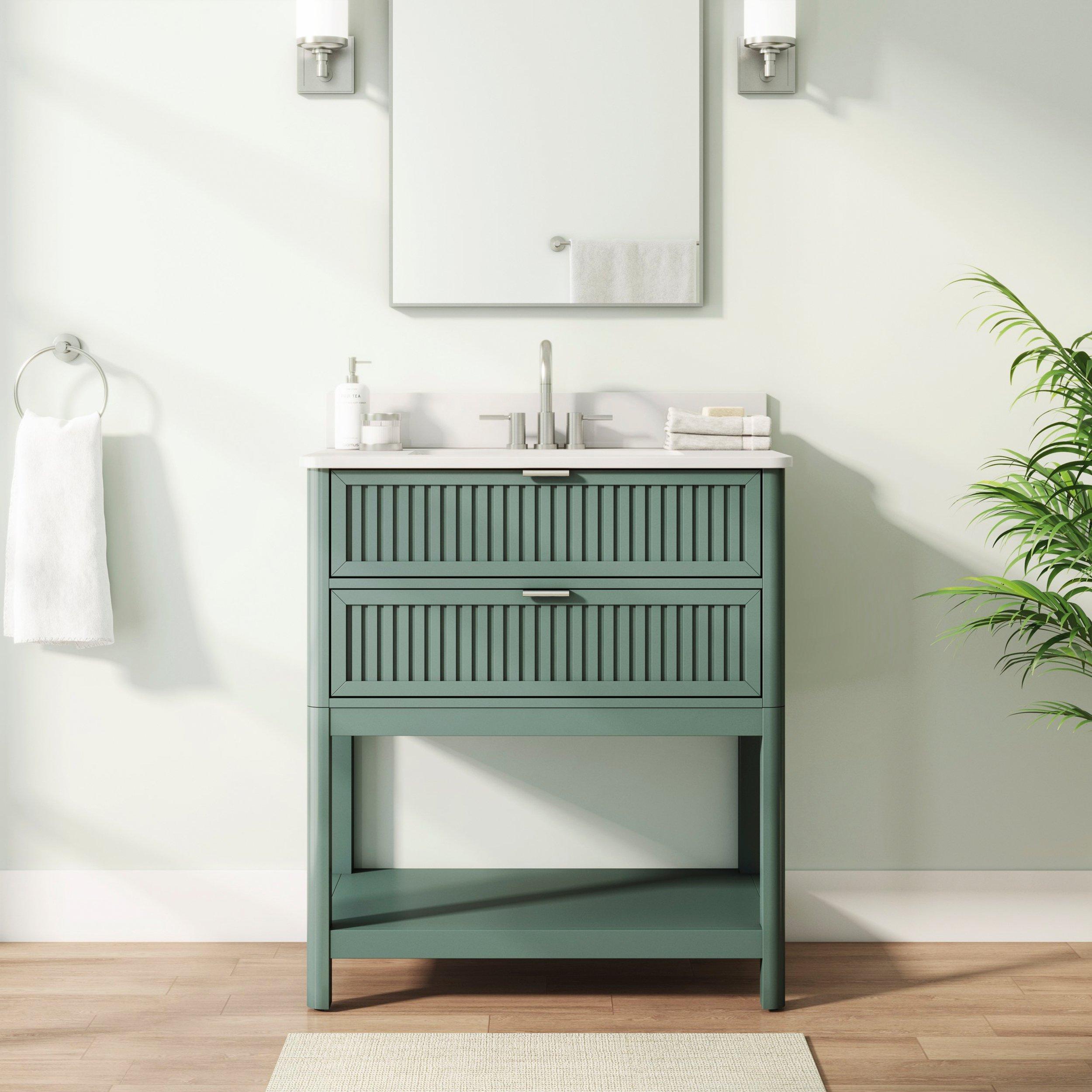 Palma 31 in. Blue Vanity with Engineered Stone Top