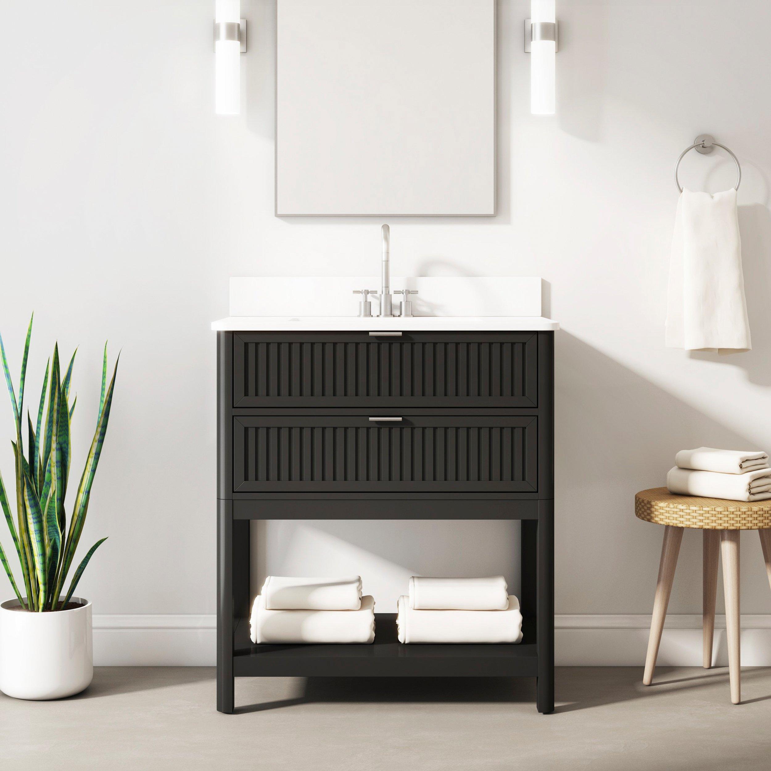 Palma 31 in. Black Vanity with Engineered Stone Top
