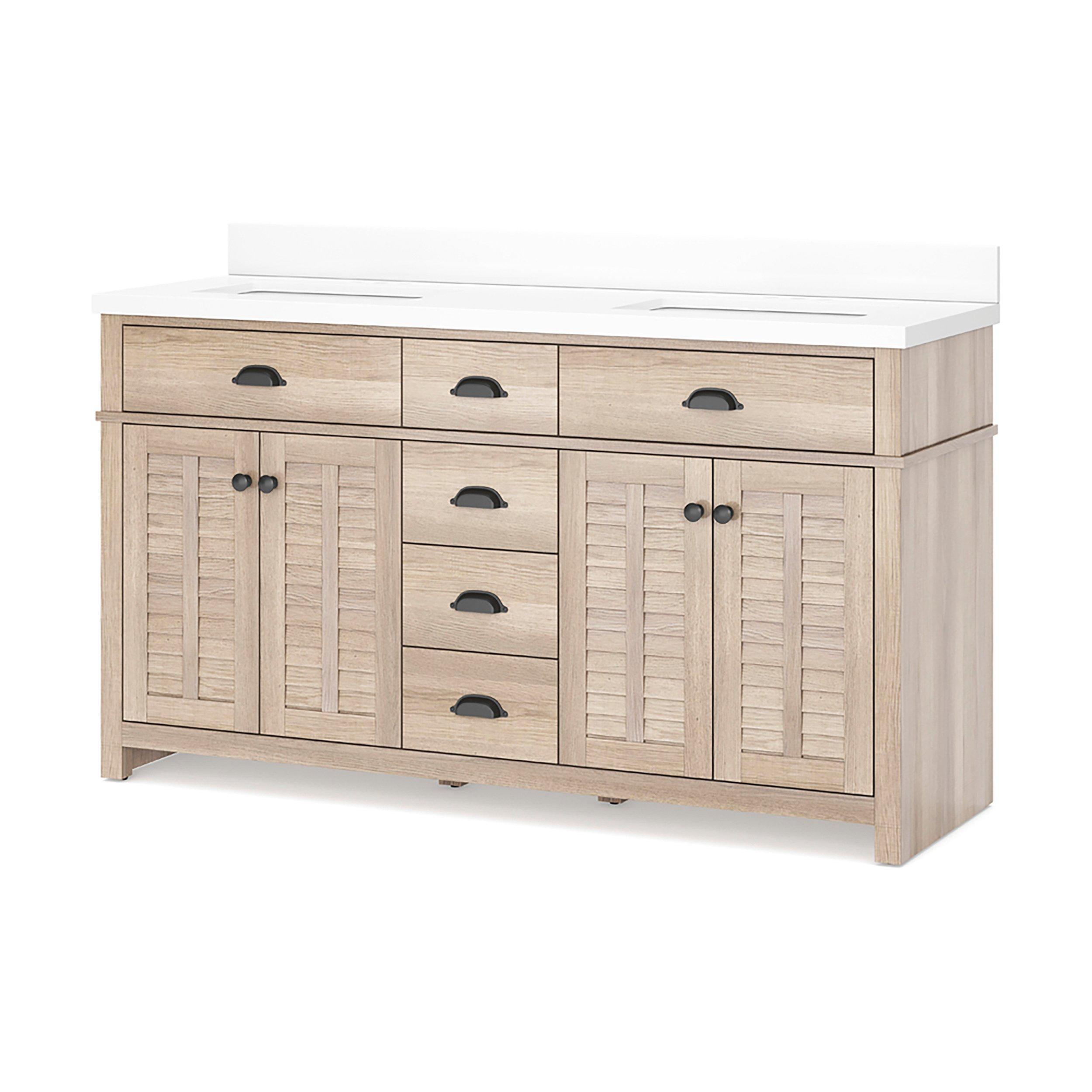 Bellville 61 in. Oak Finish Vanity with Enginnered Stone Top
