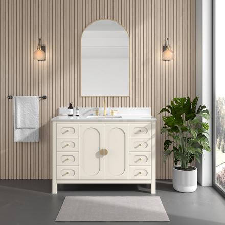 Haven 49 in. Ivory Vanity with Snow White Engineered Top Haven 49 in. Ivory Vanity with Snow White Engineered Top