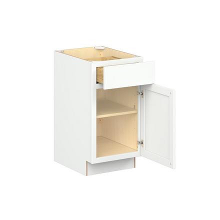 Baxley 18 in. Painted Pure White Door and Drawer Base Cabinet - Right Door Hinge Baxley 18 in. Painted Pure White Door and Drawer Base Cabinet - Right Door Hinge