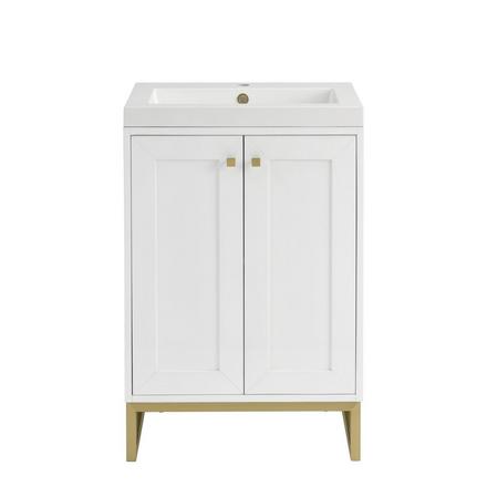 Chianti 24 in. Glossy White and Champagne Brass Single Sink Vanity with White Glossy Composite Stone Top Chianti 24 in. Glossy White and Champagne Brass Single Sink Vanity with White Glossy Composite Stone Top