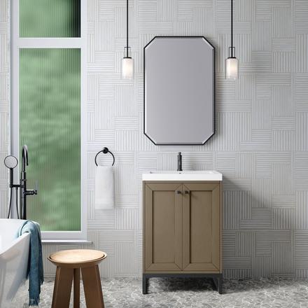 Chianti 24 in. Walnut Brown and Matte Black Single Sink Vanity with White Glossy Composite Stone Top Chianti 24 in. Walnut Brown and Matte Black Single Sink Vanity with White Glossy Composite Stone Top