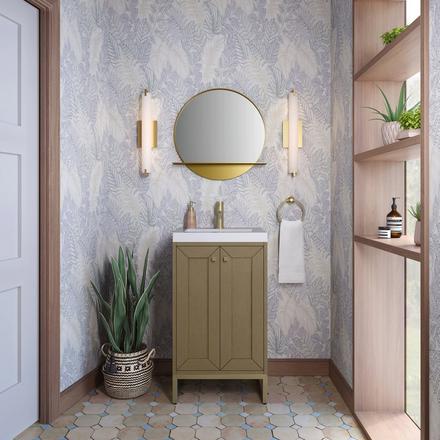 Chianti 20 in. Walnut Brown and Champagne Brass Single Sink Vanity with White Glossy Composite Stone Top Chianti 20 in. Walnut Brown and Champagne Brass Single Sink Vanity with White Glossy Composite Stone Top