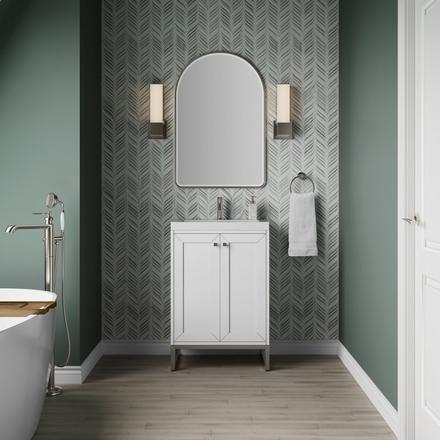 Chianti 24 in. Glossy White and Brushed Nicekl Single Sink Vanity with White Glossy Composite Stone Top Chianti 24 in. Glossy White and Brushed Nicekl Single Sink Vanity with White Glossy Composite Stone Top