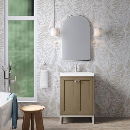 Chianti 24 in. Walnut Brown and Brushed Nickel Single Sink Vanity with White Glossy Composite Stone Top Chianti 24 in. Walnut Brown and Brushed Nickel Single Sink Vanity with White Glossy Composite Stone Top