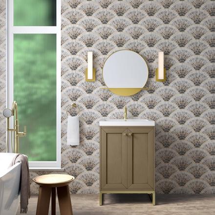 Chianti 24 in. Walnut Brown and Champagne Brass Single Sink Vanity with White Glossy Composite Stone Top Chianti 24 in. Walnut Brown and Champagne Brass Single Sink Vanity with White Glossy Composite Stone Top