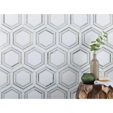 Green Framed Hexagon II Thassos Marble Polished Mosaic Green Framed Hexagon II Thassos Marble Polished Mosaic