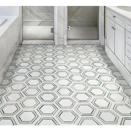 Green Framed Hexagon II Thassos Marble Polished Mosaic Green Framed Hexagon II Thassos Marble Polished Mosaic
