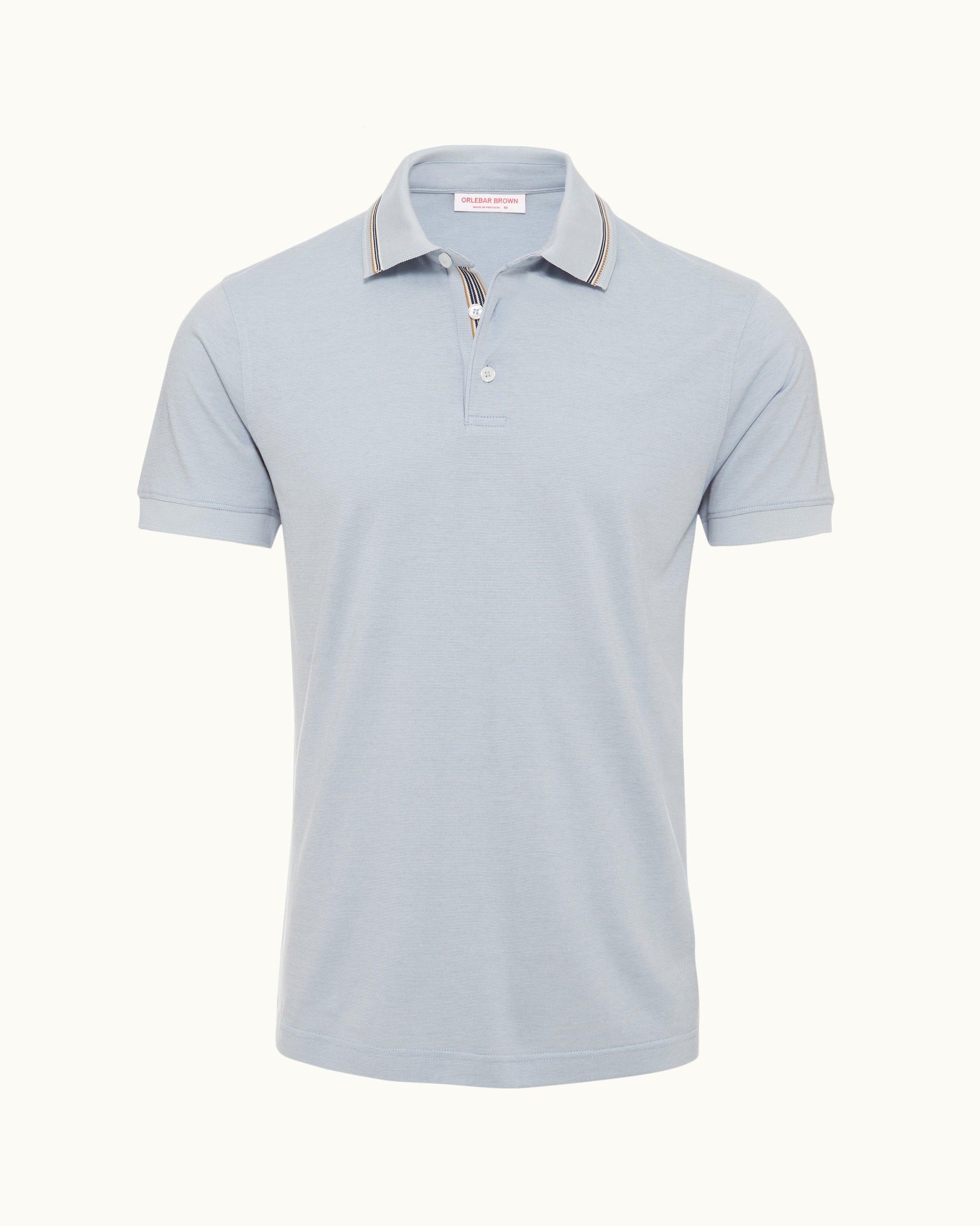 Dominic Tipping - Light Sky Pool Stripe Tipping Collar Classic Fit Polo Shirt