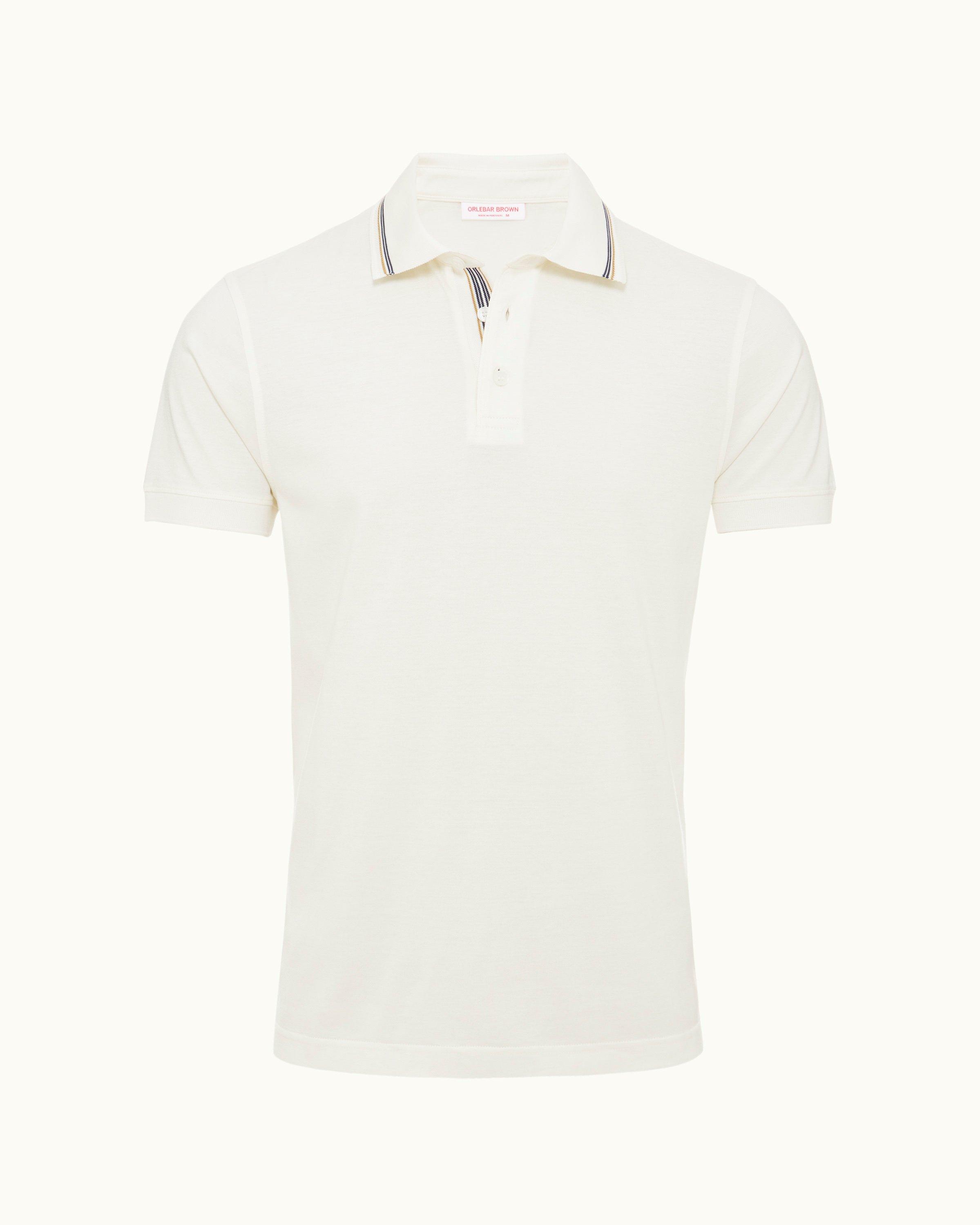 Dominic Tipping - White Sand Stripe Tipping Collar Classic Fit Polo Shirt