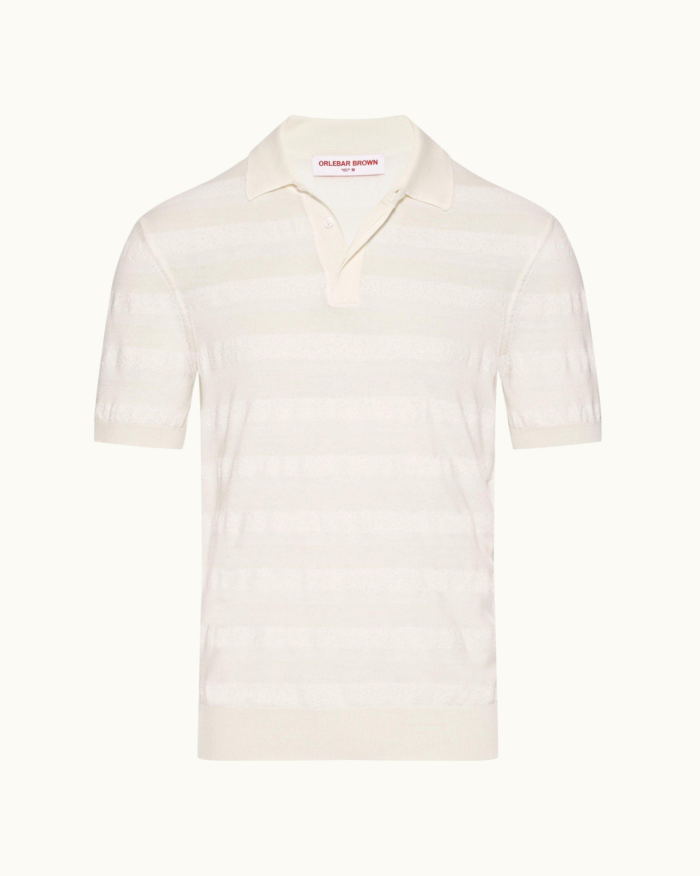 Ebro Towelling - Matchstick/Sea Mist Towelling Stripe Organic Cotton Polo Shirt