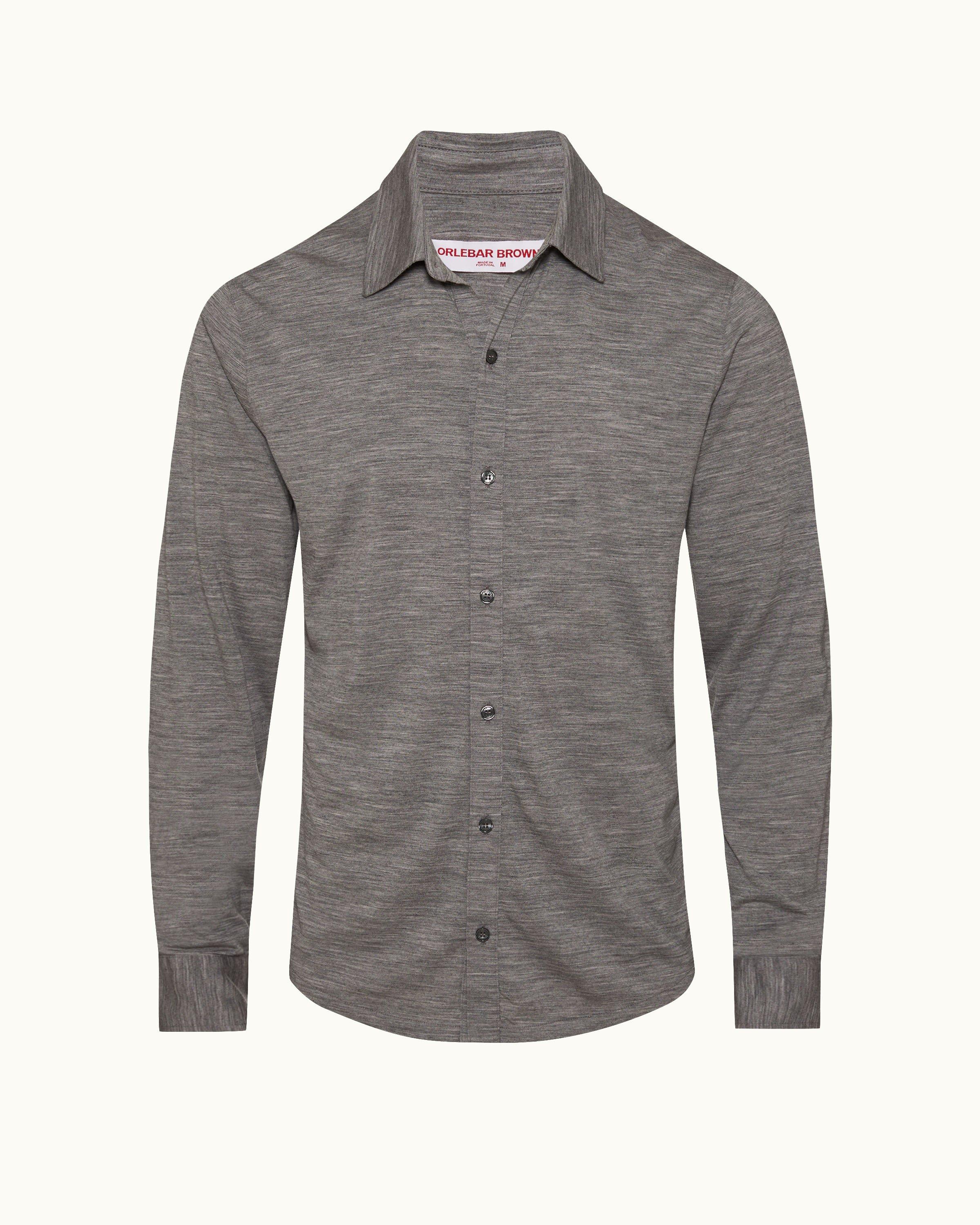 Giles Merino - Grey Melange Tailored Fit Classic Collar Italian Merino Shirt