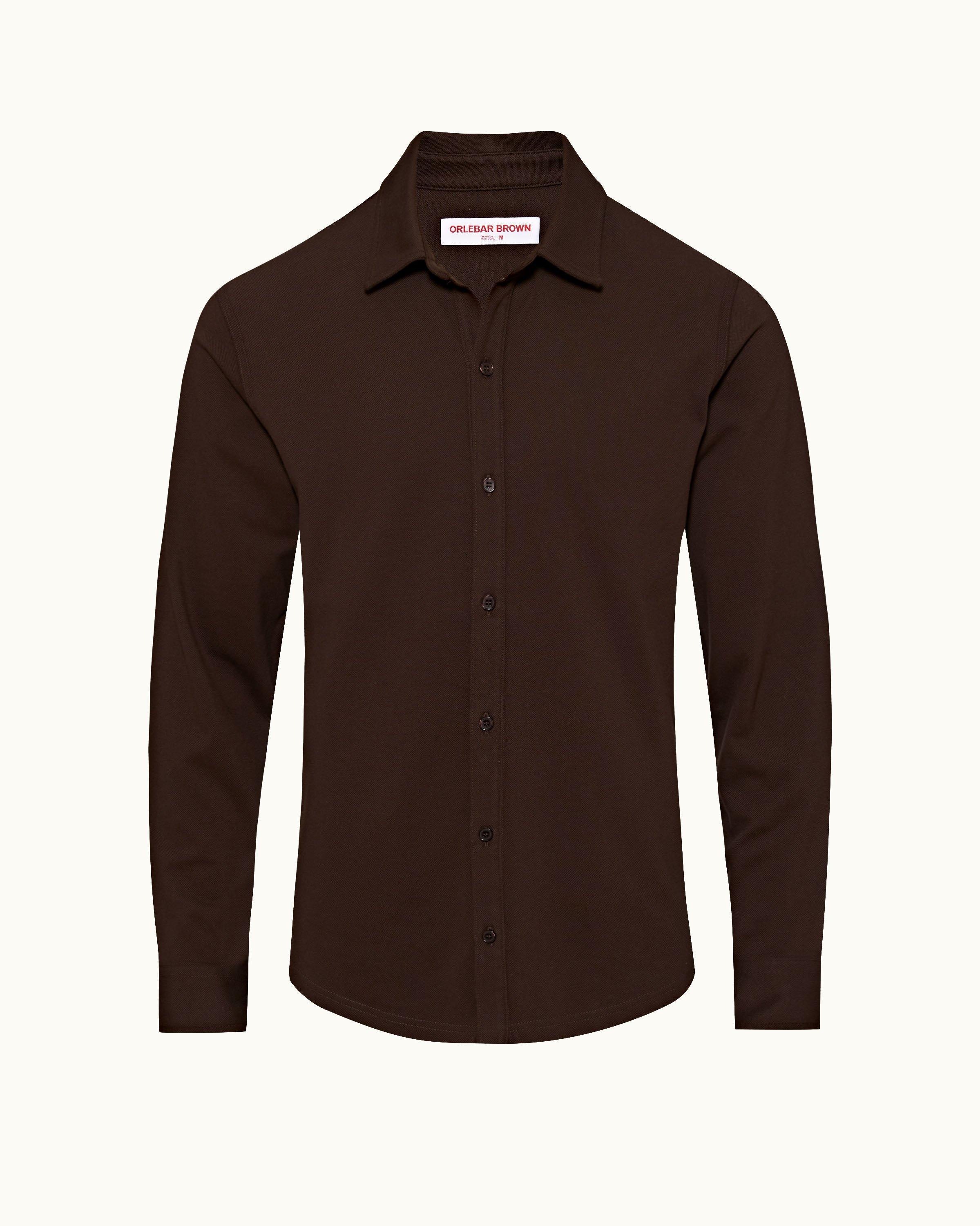 Giles Pique - Truffle Tailored Fit Classic Collar Cotton Pique Shirt