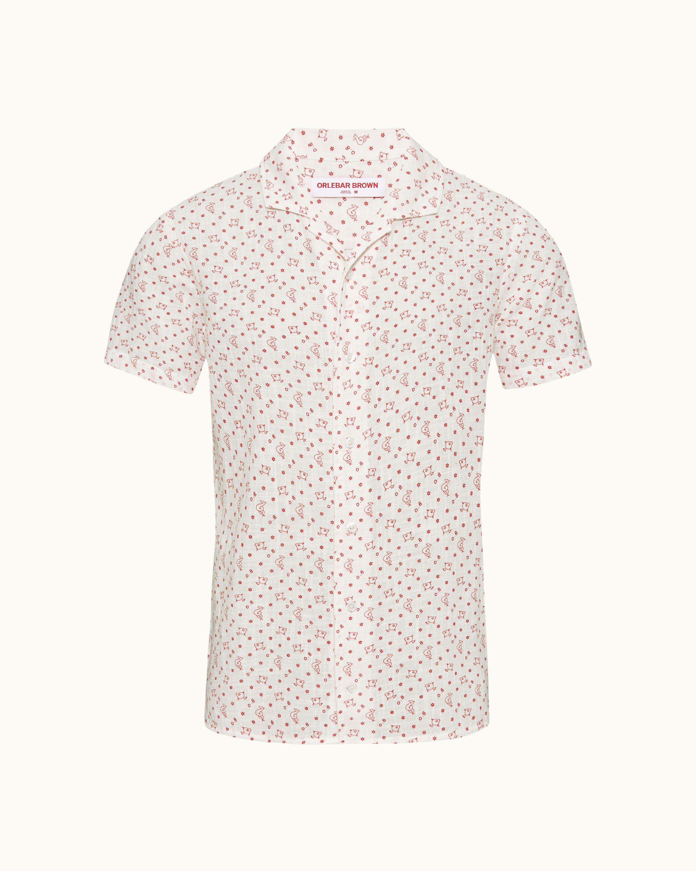 Hibbert - White Sand Logo Print Classic Fit Capri Collar Shirt