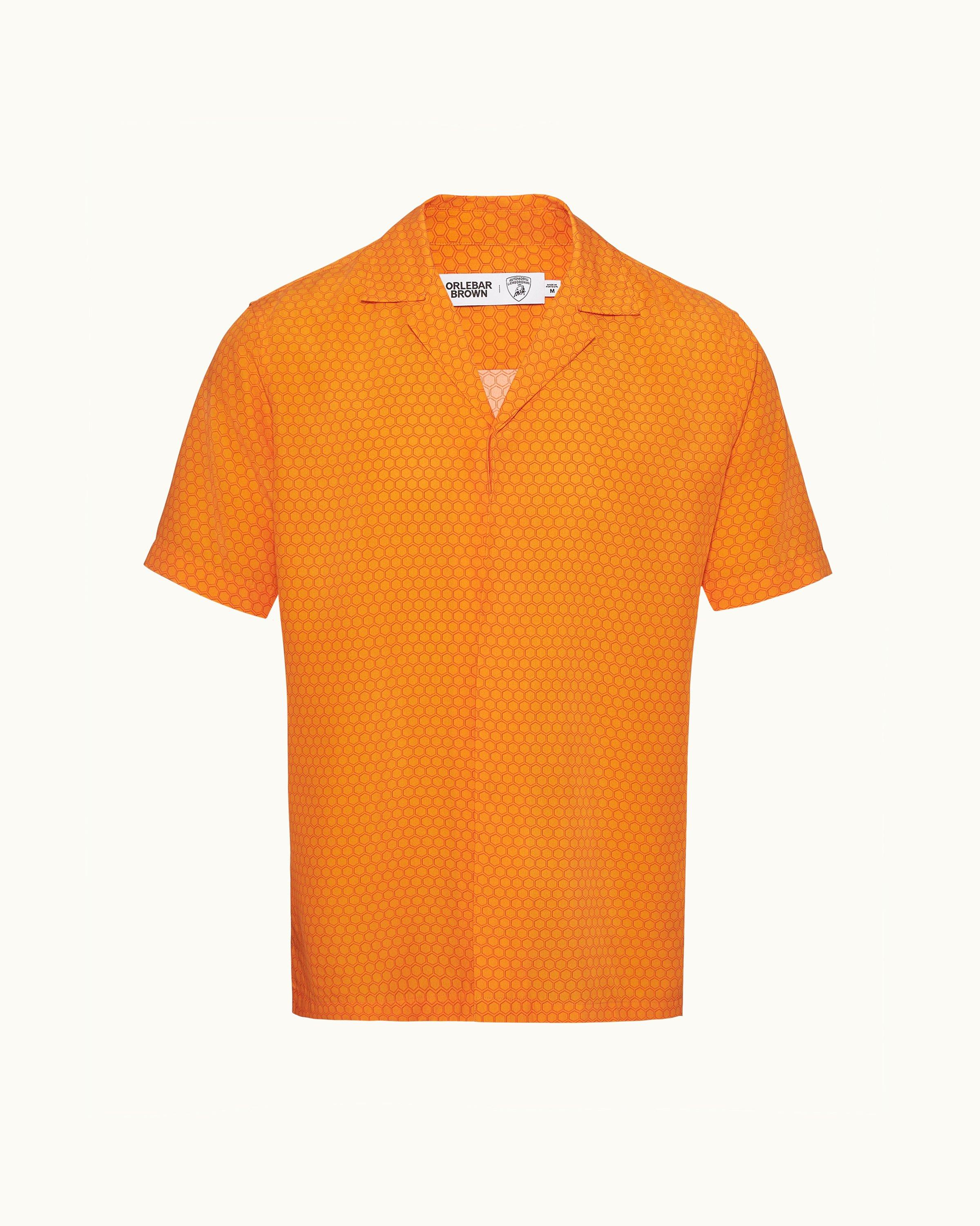 Maitan - Automobili Lamborghini Arancio Apodis Hexagon Print Relaxed Fit Capri Collar Shirt