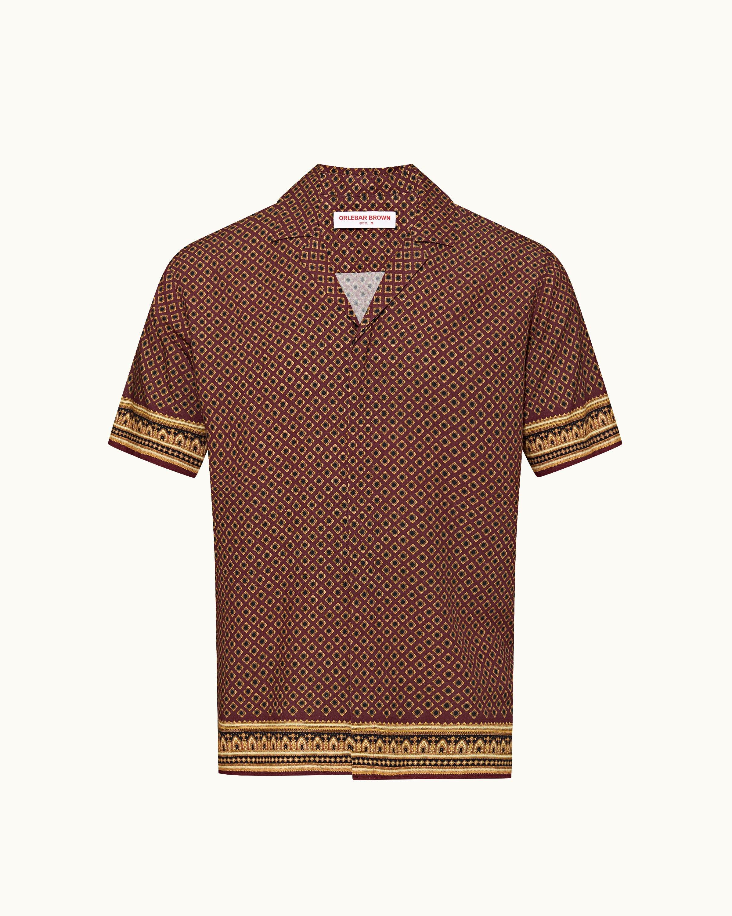 Maitan - Copper Red Solmio Print Relaxed Fit Capri Collar Shirt