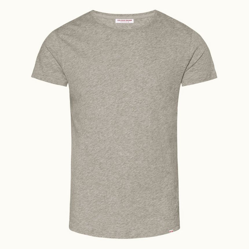 Ob-T - Grey Melange Tailored Fit Crew Neck T-Shirt | Orlebar Brown