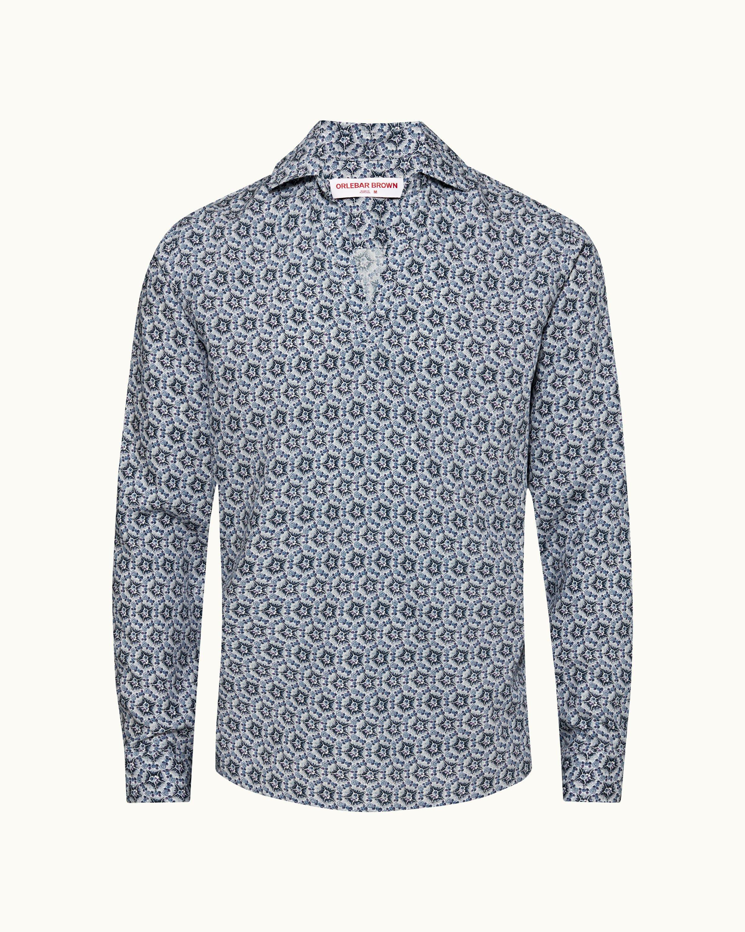 Ridley - Azul Blue Roseate Print Relaxed Fit Overhead Shirt