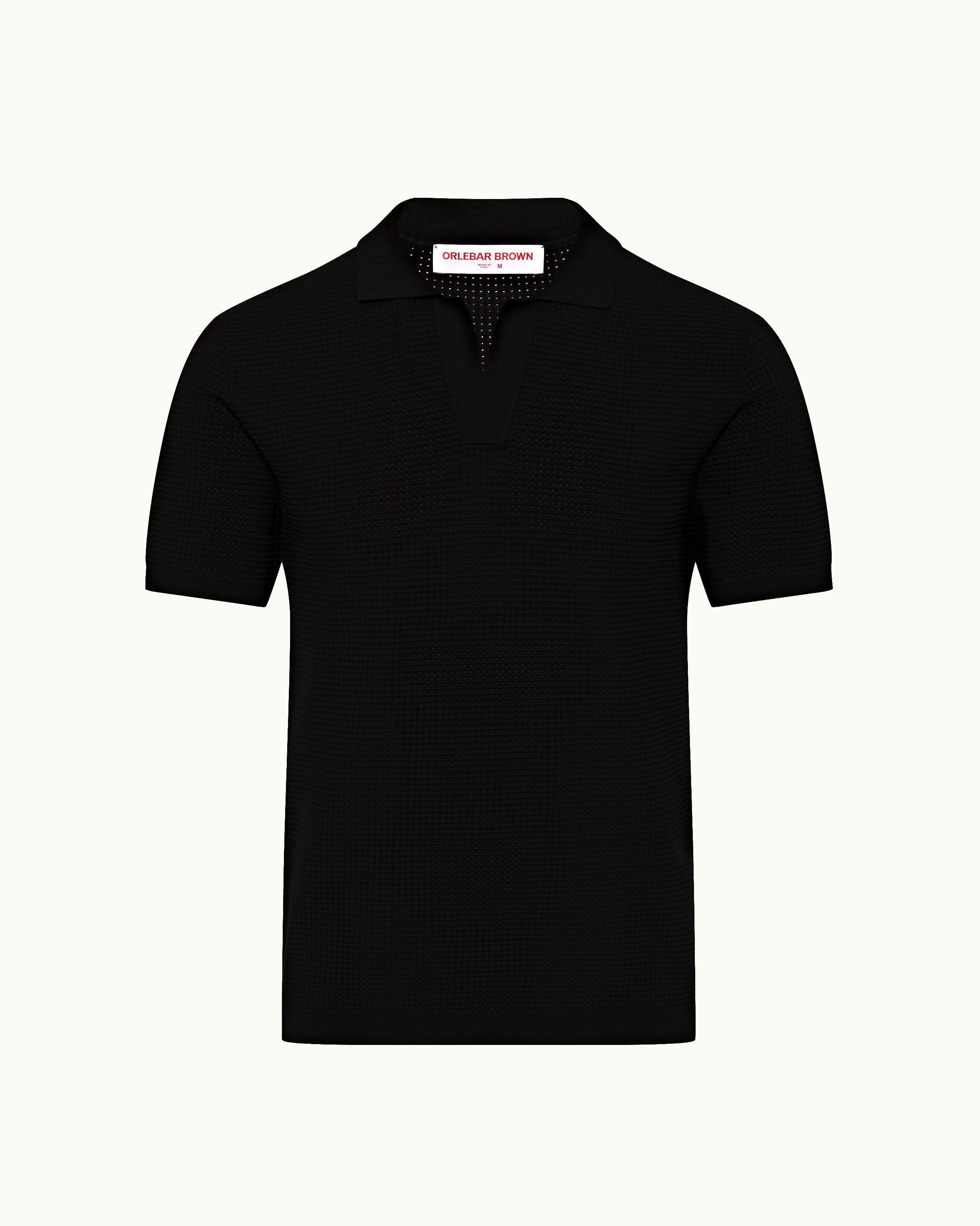 Roddy - Black Classic Fit Waffle Mesh Stitch Polo Shirt