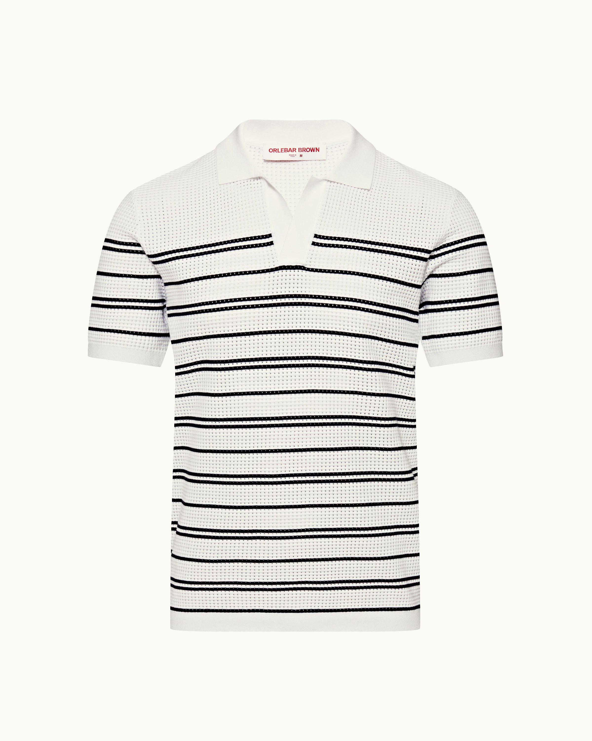 Roddy Stripe - White/Night Iris Stripe Classic Fit Waffle Mesh Stitch Polo Shirt